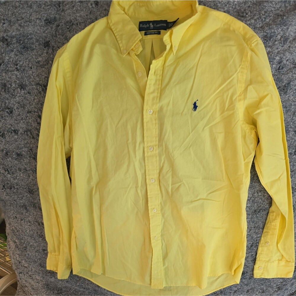 Ralph Lauren Yellow Button-Down Shirt with Navy Polo Logo